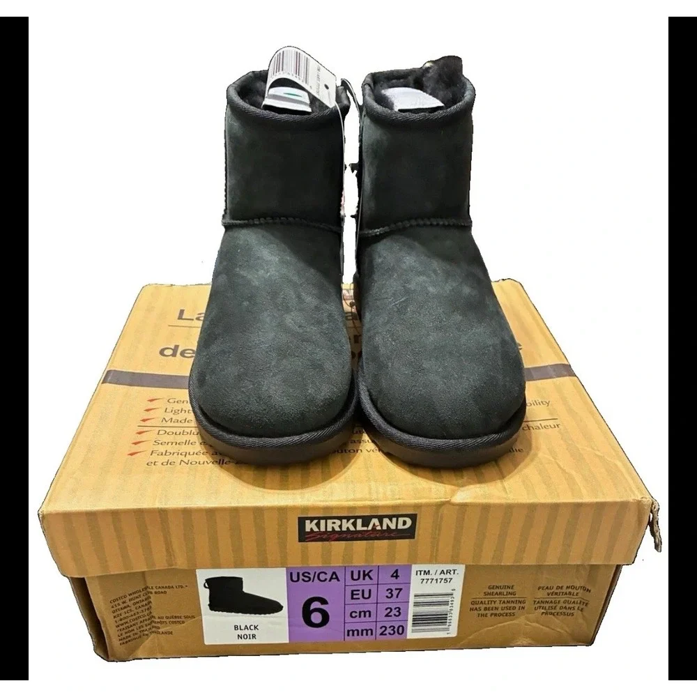 Kirkland Signature Womens Shearling Boots Black Suede Ankle Boot 7771757 Size 6